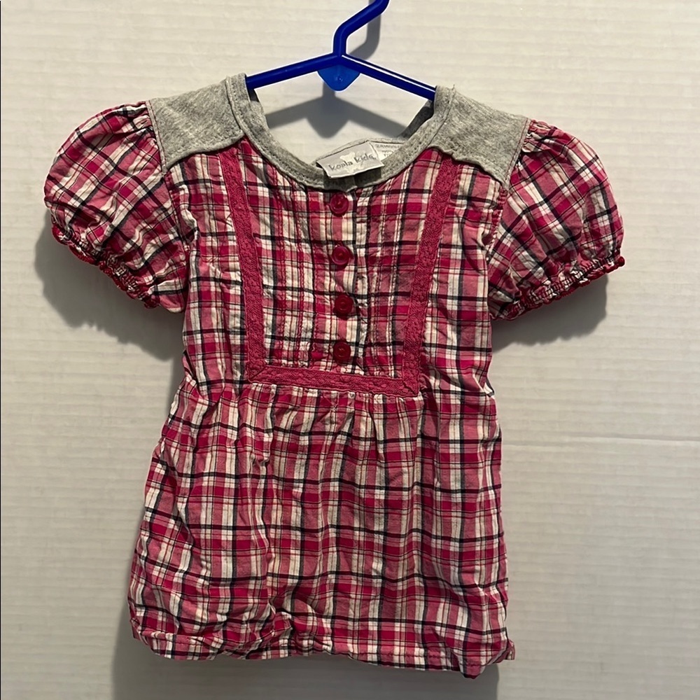 Koala Kids Gray and Pink Blouse with Puffed Sleeves and Rounded Neckline